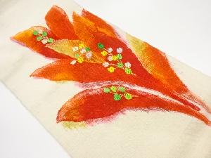 手織り真綿紬植物模様織出し名古屋帯